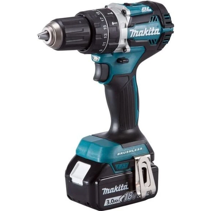 Makita DHP484RFJ, Akku-Schlagbohrschrauber 18V mit 2x3.0 Ah Akkus, Ladegerät, Schwarz-Blau, 2000 RPM, 54 Nm, mit integriertem Licht – Bild 1