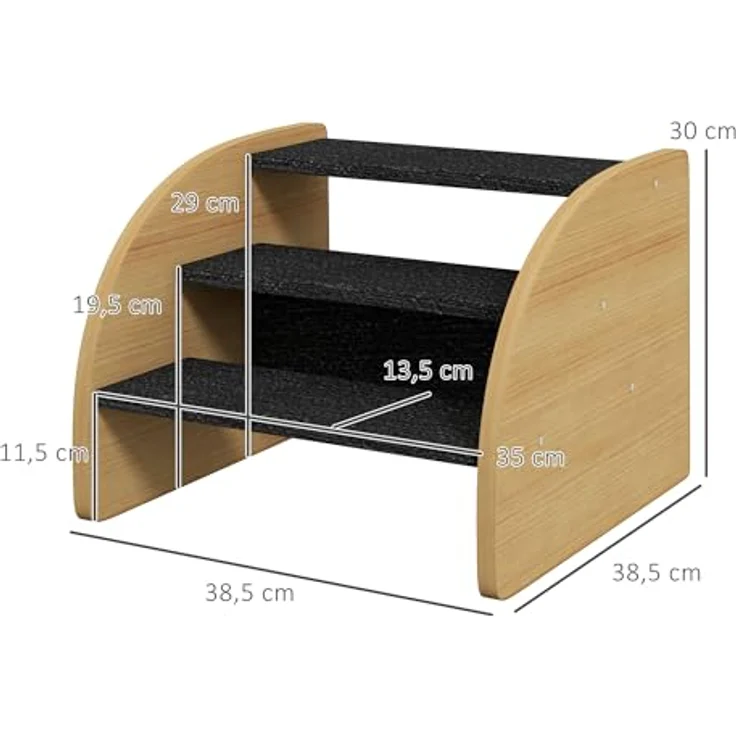 PawHut Hundetreppe 3 Stufen, Haustiertreppe mit Seitenwand, Hunderampe für Kleine Hunde bis 10 kg, Kaztentreppe für Sofa, Bett, rutschfest, Eiche – Bild 5