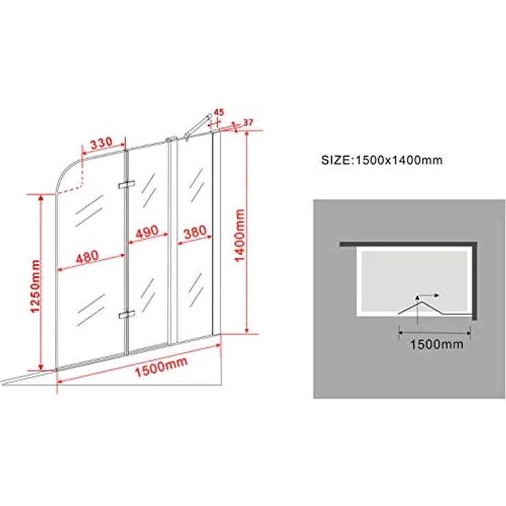 Glasdeals Badewannenaufsatz Duschtrennwand TRIPLE, 150 x 140 cm, aus 6 mm ESG-Sicherheitsglas, faltbar mit Hebe- und Senkfunktion, verchromte Aluminiumprofile – Bild 5