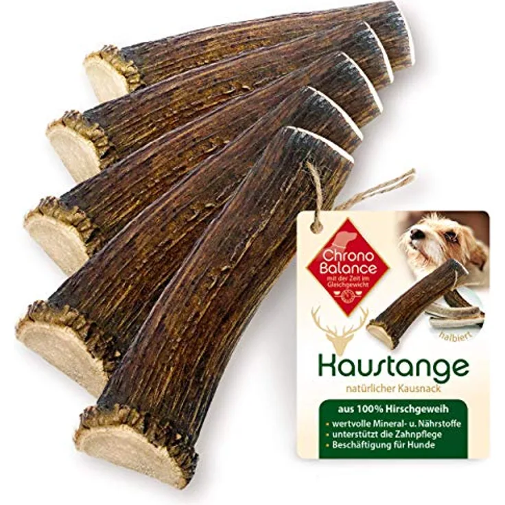 ChronoBalance® XL (5er Set) Hirschgeweih Kaustange für Hunde halbierte Stücke, Zahnpflege und Zahnhygiene, ohne Chemie