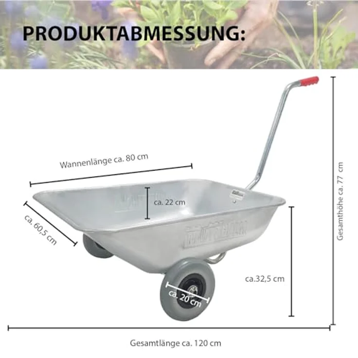 TRUTZHOLM Schubkarre Einhandkarre, robuste Gartenkarre mit 100 kg Traglast und Vollgummirädern, verzinkter Stahlrahmen, 75 L Volumen – Bild 2