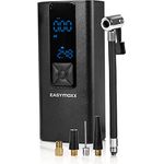 EASYmaxx Elektrische Luftpumpe bis 8,5 bar, 120 PSI | Akku Kompressor mit Taschenlampe und Powerbank 2000 mAh | Handkompressor mit Luftdruckanzeige | Für Autos, Fahrräder, Motorräder, Bälle uvm