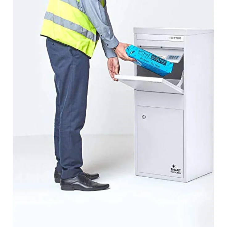 Smart Parcel Box L weiß 42x39x103 cm, Paketbriefkasten mit Rückholsperre, für Zuhause und Unternehmen, Entnahme vorne & hinten – Bild 1