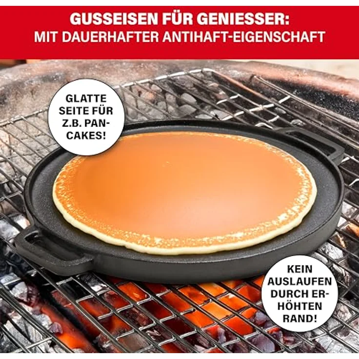 BBQ BOSS Grillplatte Induktion [2 in 1], Gusseisen Rund, Wendbar, Ø 29,5 cm für Grill und Ofen – Bild 4