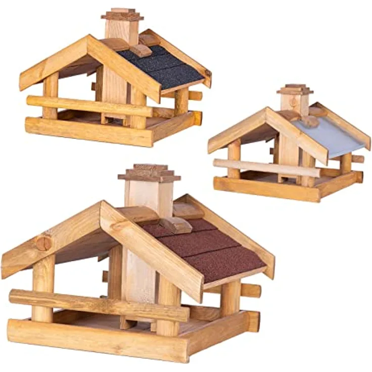 BooGardi Vogelhaus Holz · 3 Varianten · rotes Dach · überdachte Futterstelle · Futterhäuschen
