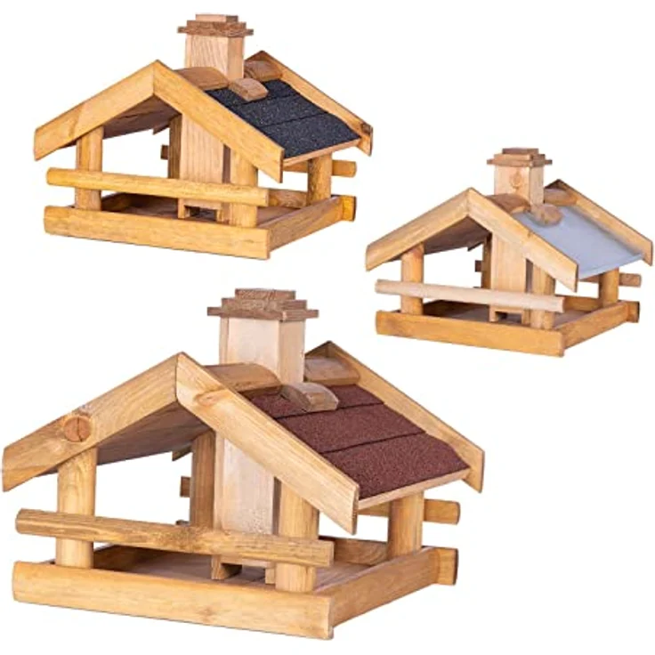BooGardi Vogelhaus Holz · 3 Varianten · rotes Dach · überdachte Futterstelle · Futterhäuschen – Bild 1