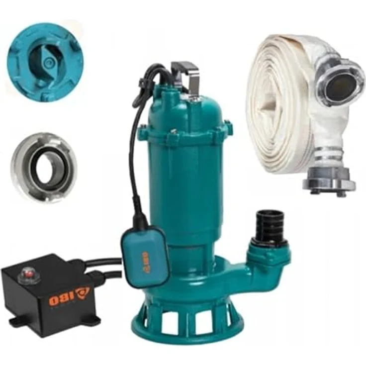 IBO Fäkalienpumpe CTR1500 Tauchpumpe Schmutzwasserpumpe 1500W - 24000l/h mit Schneidmesser + 20m C-Schlauch, schwarz – Bild 1