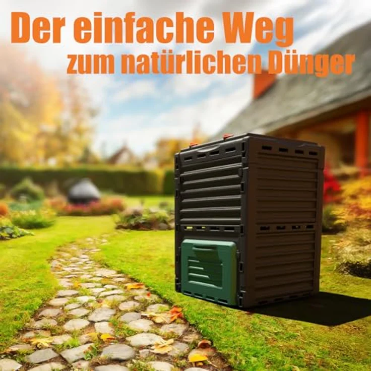BigDean Schnellkomposter Garten 300 Liter, wetterfester Kunststoff in Schwarz mit grünen Details, UV-beständig und langlebig – Bild 7