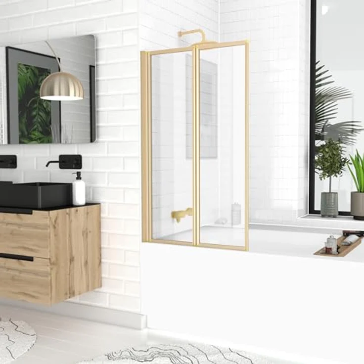 Marwell Badewannenaufsatz Double Gold, Einscheibensicherheitsglas, 2 schwenkbare Faltwände – Bild 2