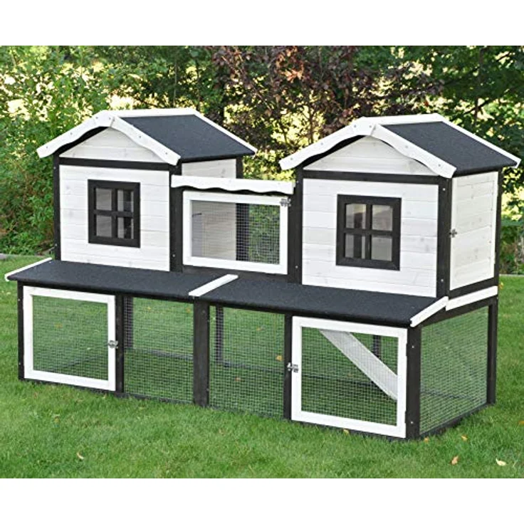nanook Premium Hasenstall XXL mit Freilauf Gehege für draußen - 197 x 85 x 112 cm - braun weiß - 2 Ebenen – Bild 5