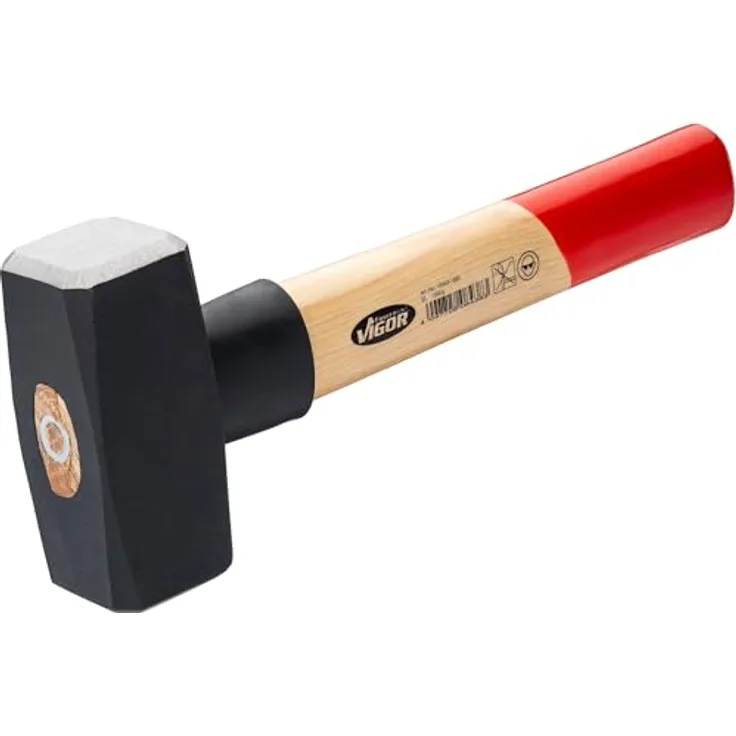 Vigor ViGOR V2663-1500 Fäustel 1500 g, Hickoryholzgriff mit Gummi-Schlagschutz, Länge 280 mm, Blauer schwerer Hammer für kraftvolle Schläge und präzises Arbeiten