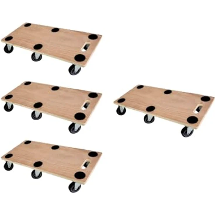 PROREGAL Profi Transportroller, 4er Set mit 6 Lenkrollen, Traglast 300 kg, Sperrholzplatte braun, Maße HxBxT 11x30x68 cm – Bild 1