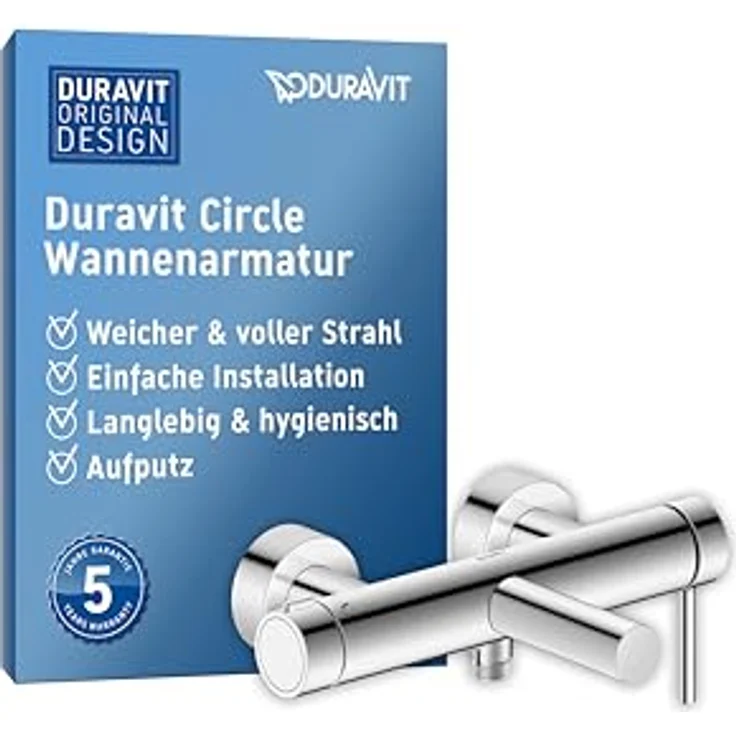 Duravit Circle, Einhebel-Wannenmischer, Aufputz, Ausladung 185 mm, Chrom, mit AirPlus Technologie für reduzierten Wasserverbrauch – Bild 2