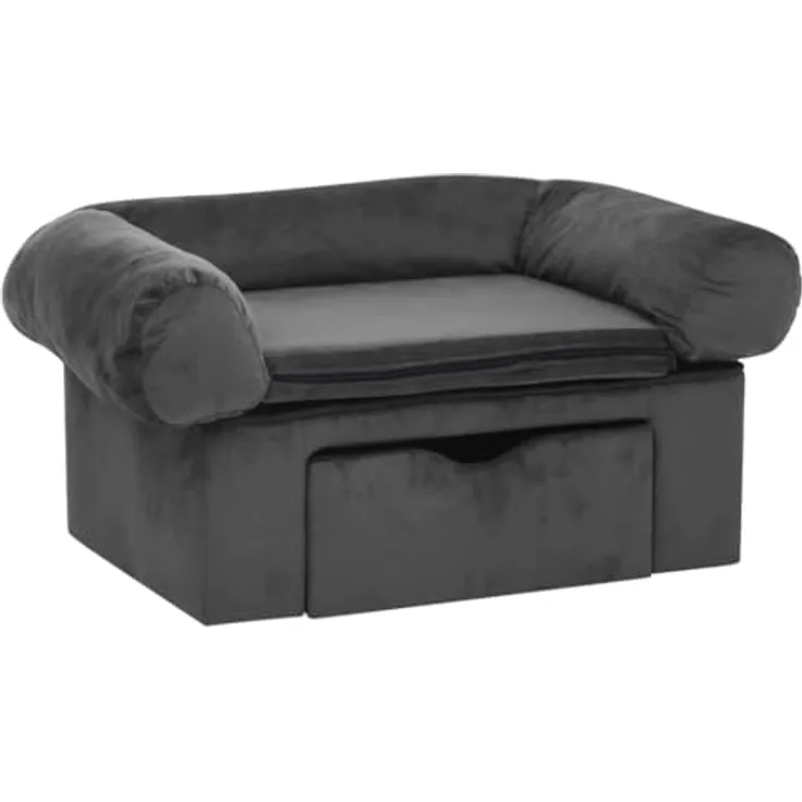 vidaXL Hundesofa Schublade Dunkelgrau 75x50x38cm Plüsch Hundebett Hundecouch mit Stauraum