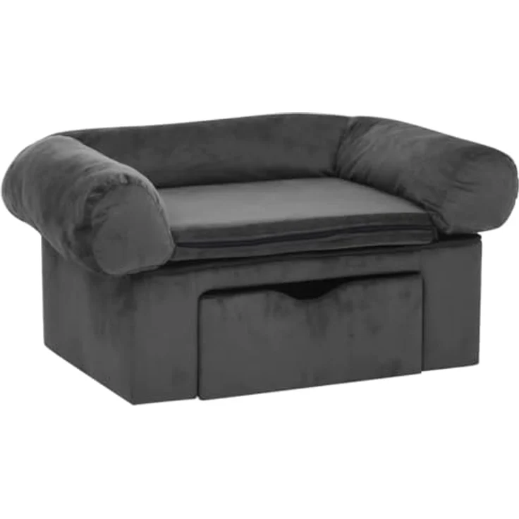 vidaXL Hundesofa Schublade Dunkelgrau 75x50x38cm Plüsch Hundebett Hundecouch mit Stauraum – Bild 1