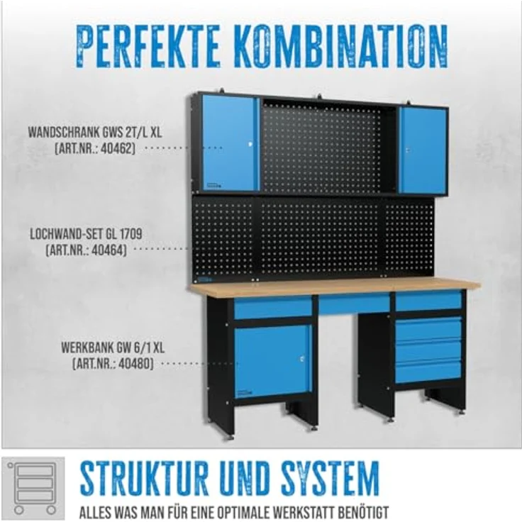Güde Wandschrank GWS 2T/L XL, 2-türiger Werkzeugschrank mit 2 höhenverstellbaren Fachböden und integrierter Lochwand aus pulverbeschichtetem Stahlblech – Bild 7