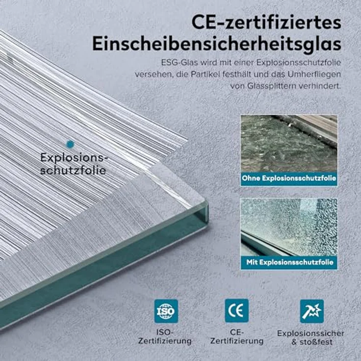 doporro Glasschiebetür Komplettset, 102,5 x 205 cm, 8mm ESG-Sicherheitsglas mit Sicherheitsfolie, matt schwarz, flüssiges Gleiten mit Edelstahlrollen, einfach zu montieren – Bild 4