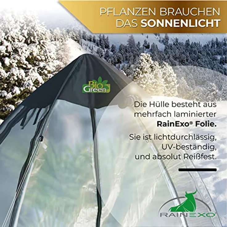 Bio Green Überwinterungszelt/Foliengewächshaus Tropical Island Breeze L | hochwertige RainExo-Folie | 2 große Belüftungsöffnungen | 200 x 240 cm, grün – Bild 3