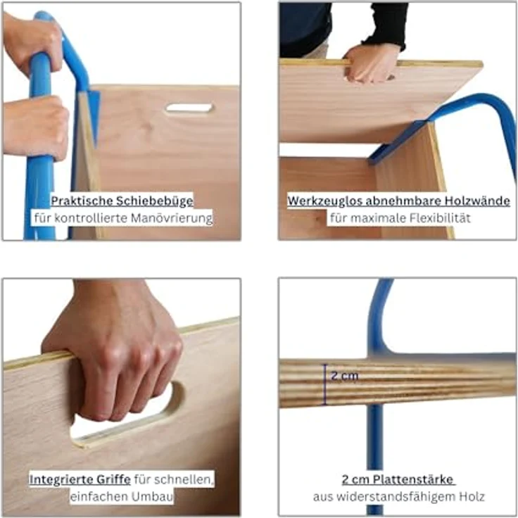 PROREGAL® Transportwagen Plattformwagen mit abnehmbaren Holzwänden, 102x113x60cm, Traglast 400kg, robuster Stahlrahmen, lichtblau – Bild 4
