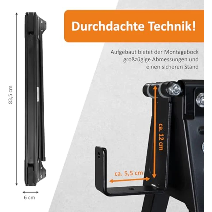Lemodo Sägebock Arbeitsböcke 2er Set klappbar, 400 kg max. Belastbarkeit, Stahlkonstruktion, leicht und mobil, schwarz – Bild 2