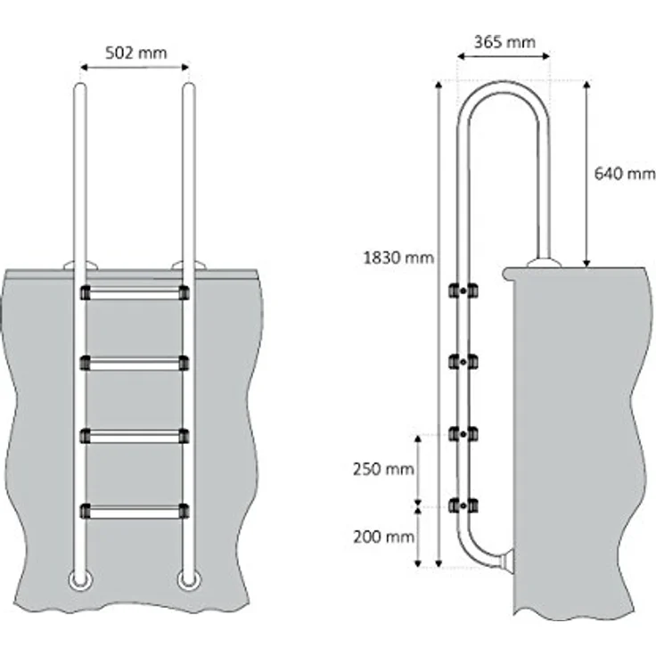 Zelsius V2A Edelstahl Poolleiter mit 4 Stufen | 50,2 x 36,5 x 183 cm - Silber | mit Rutschsicherung | Schwimmbadleiter für Pool und Schwimmbecken – Bild 2