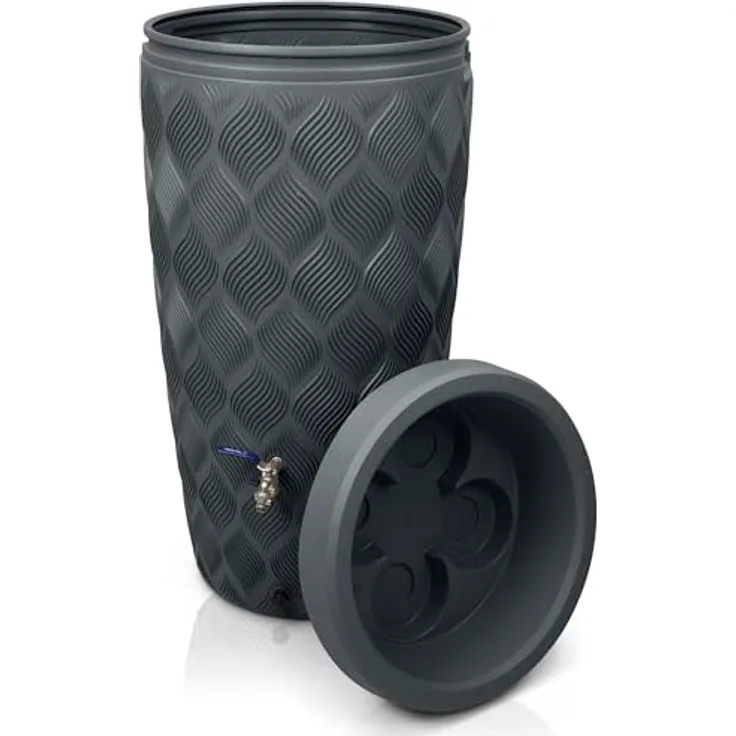 YourCasa Regentonne 240 Liter [Seabreeze] Frostsicher aus Kunststoff mit Wasserhahn - Regenwassertonne für Garten (Anthrazit Mit Wasserhahn)