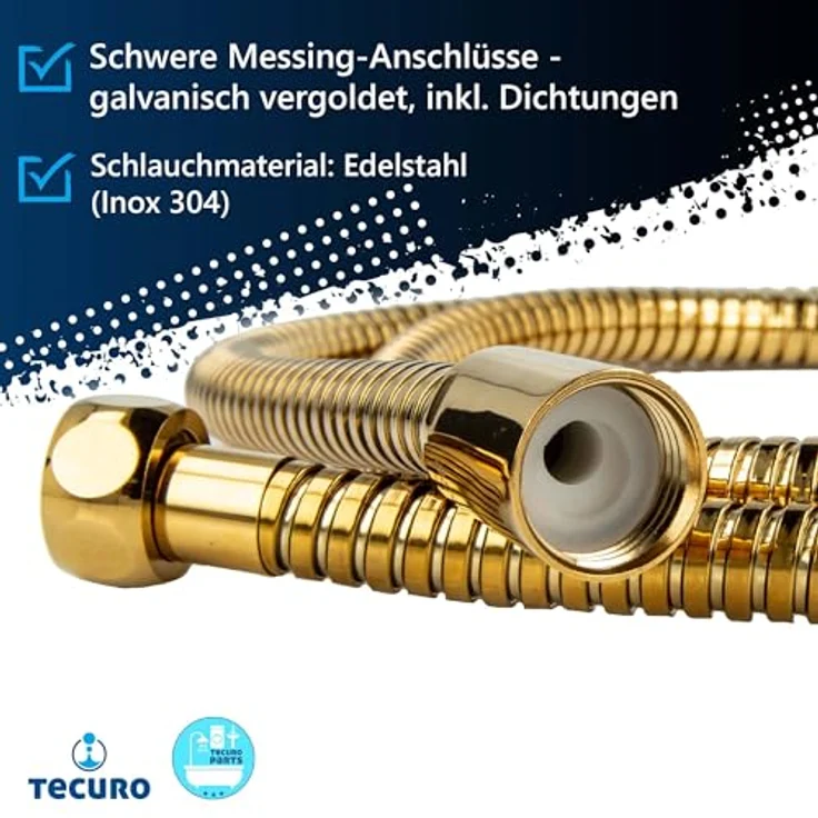 tecuro Metall Brauseschlauch Duschschlauch, 2,00 m, 1/2 Zoll, doppelt gewickelt, flexibel & knickfest, hochglanz vergoldet – Bild 3