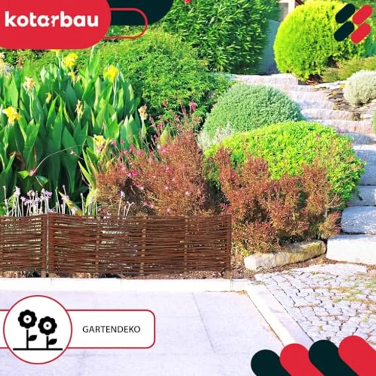 KOTARBAU® 5er Set Weidenzaun Beetbegrenzung, 60 x 20 cm, braun, wetterbeständig, flexible Beeteinfassung zum Stecken – Bild 2