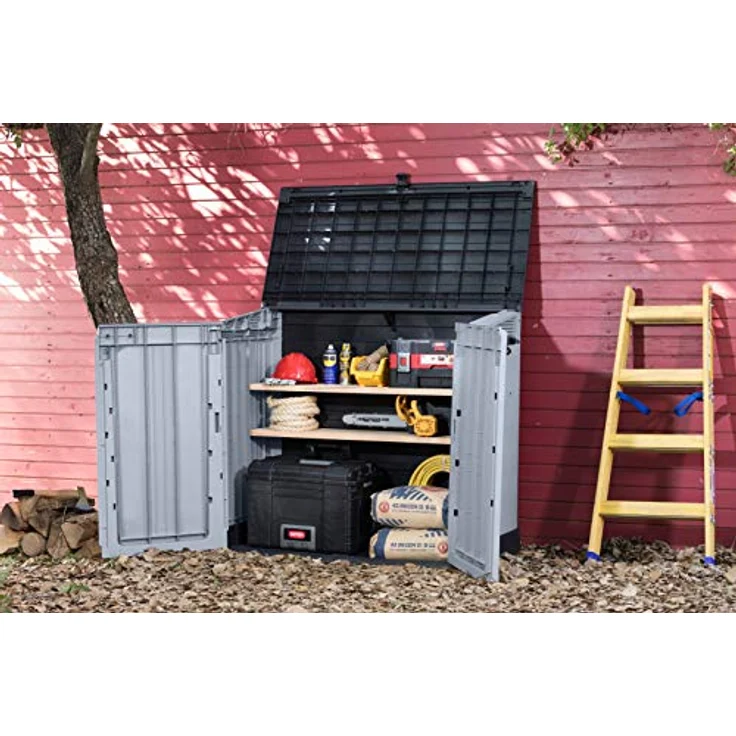 Keter Store it Out Nova Gartenschuppen, 880 l Fassungsvermögen, hellgrau mit dunkelgrauem Deckel, 132 x 71,5 x 113,5 cm – Bild 4