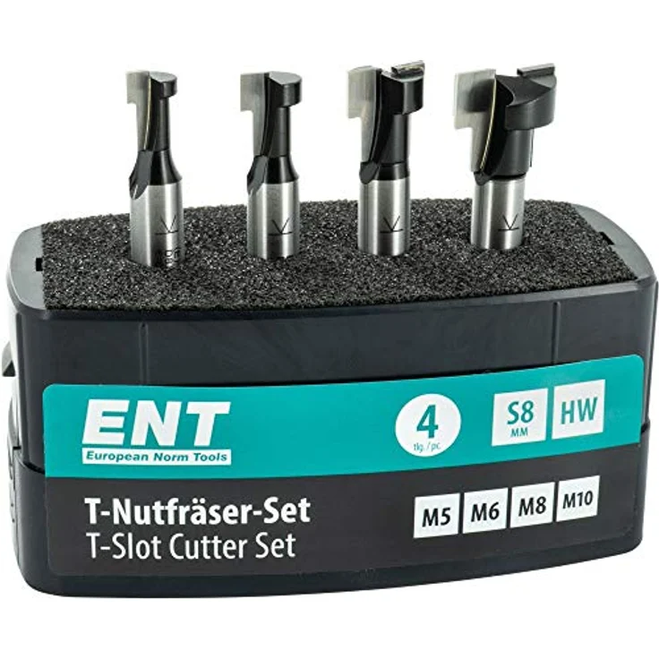 ENT 09045 4-tlg. T-Nutfräser-Set M5 M6 M8 M10, Schaft 8 mm, in Hartmetall, für Sechskantschrauben mit metrischem Gewinde – Bild 1