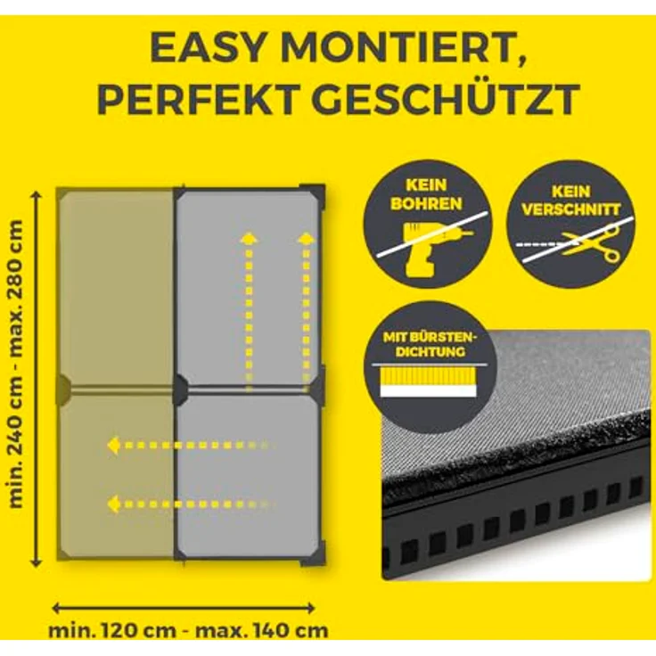 EASYmaxx Insect Protect Fliegengitter Balkontür, Teleskop Insektenschutz ohne Bohren, max. 122 x 285 cm, integriertes Netz, magnetischer Verschluss – Bild 5