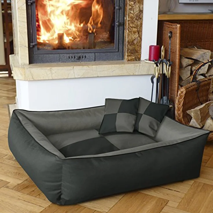 BedDog Hundebett 2in1 MAXQ, Hundekissen mit abziehbaren waschbaren Bezug, Hundekorb, Hundesofa, für kleine Hunde, M, grau-anthrazit – Bild 4