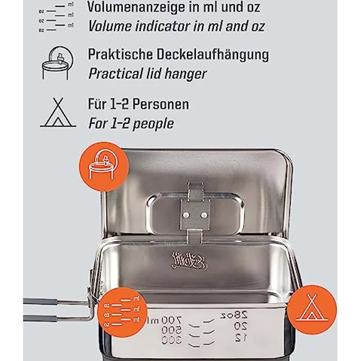 Esbit Campingkocher CS1100HA, Edelstahl Kochtopf mit 1100 ml Volumen, kompakt und transportabel – Bild 3