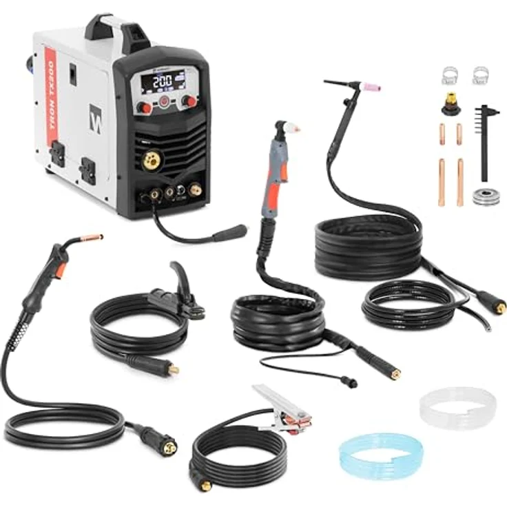 Welbach Elektroschweißgerät TRON TX200, 4-in-1 Kombi-Schweißgerät MIG/MAG WIG Liftarc MMA 200A CUT 50A, mit digitalem Display – Bild 2