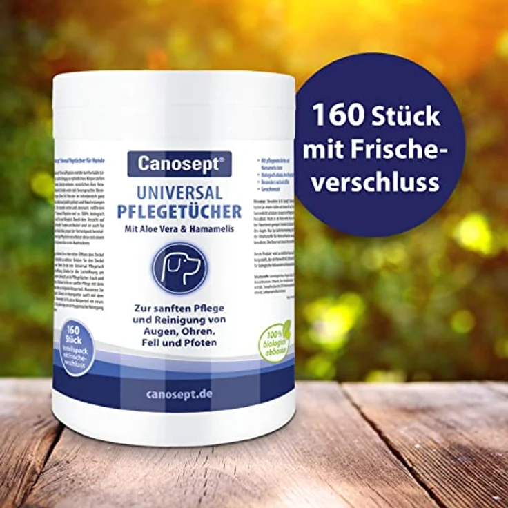 Canosept Universal Pflegetücher für Hunde 160 Stück -Ohrenreiniger Hund, Pfotenpflege Hund, Augenpflege Hund, Fellpflege Hund - Hunde Pflege mit Aloe Vera & Hamamelis - Feuchttücher Hund – Bild 3