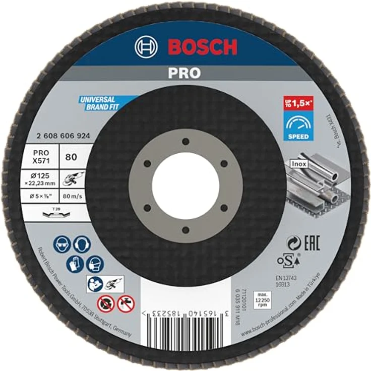 Bosch Professional Fächerschleifscheibe (für Winkelschleifer verschiedene Materialien, bombierte Ausführung, Ø 125 mm, Körnung 80) – Bild 2