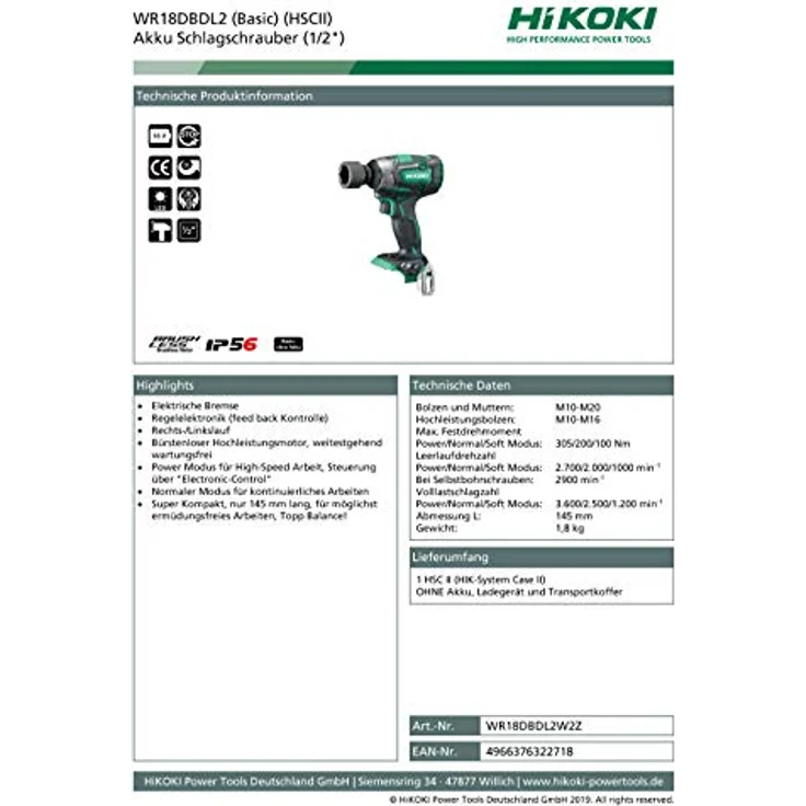 HIKOKI WR18DBDL2W2Z WR18DBDL2 Akku-Schlagschrauber, 18 V – Bild 3