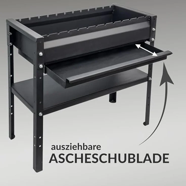 Kvota Mangal Grill 80 cm, Holzkohlegrill aus 2 mm Stahl, höhenverstellbare Ablage, 12 manuell drehbare Spießauflagen, Ascheschublade, inkl. Zange & Schürhaken – Bild 4