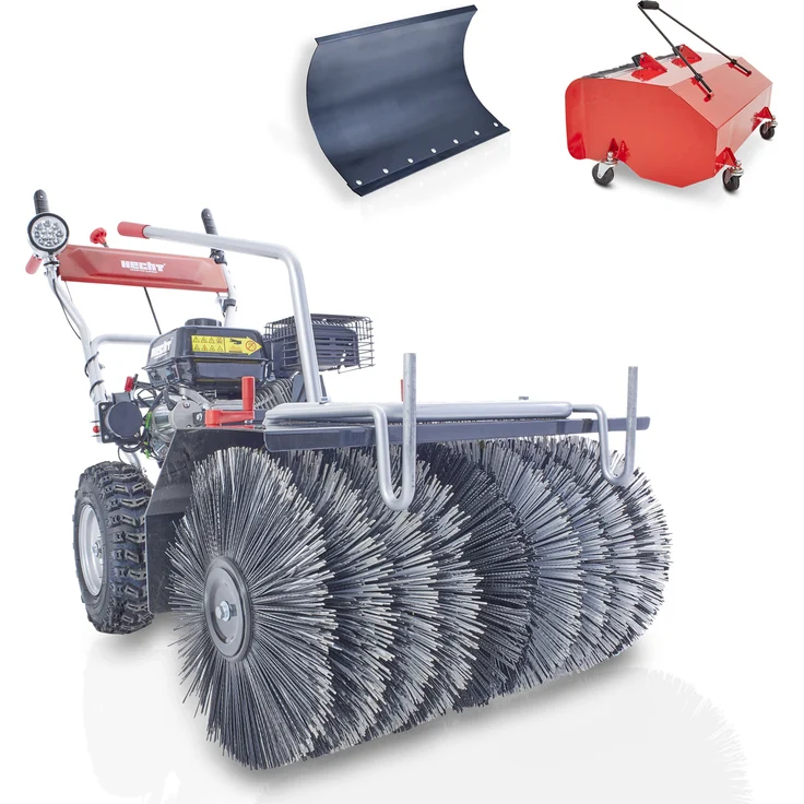 HECHT Benzin Kehrmaschine 8616 SE Set 2, 62 cm Arbeitsbreite mit Auffangbox und Schneeschild, leistungsstarker 4-Takt-Motor