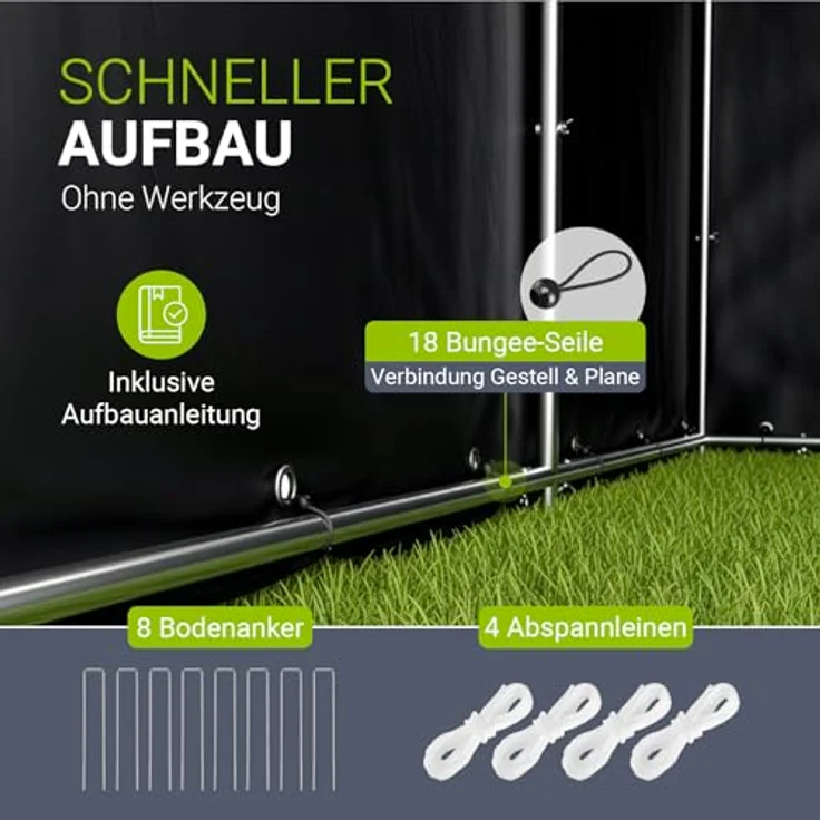 Juskys® Gerätezelt M, 220x160x175 cm, anthrazit, mit Metallrahmen, Fenstern und Tür für Fahrrad, Motorrad & Gartengeräte – Bild 6