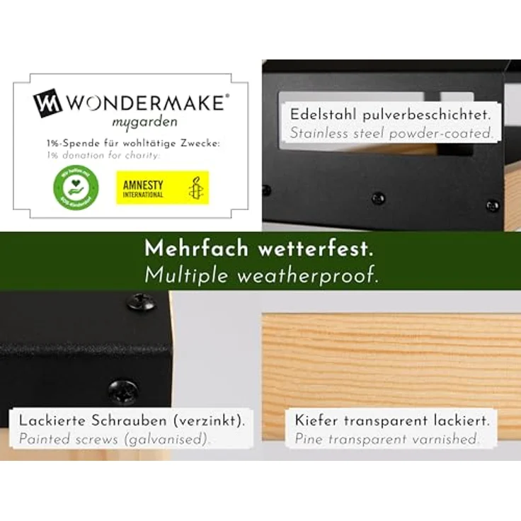 WONDERMAKE® Design Vogelhaus aus Metall und Holz wetterfest zum Aufhängen, modernes Vogelfutterhaus klein Metalldach hängend, Vogelhäuschen Futterhaus für Vögel, schwarz – Bild 2