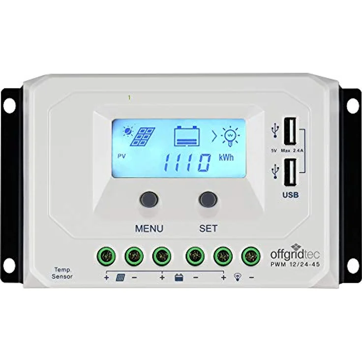 Offgridtec® PWM Pro Laderegler 12V/24V 45A USB, 3-stufige PWM Ladereglung, großes LCD Display, PV-Kurzschluss Schutz, USB Ports – Bild 1