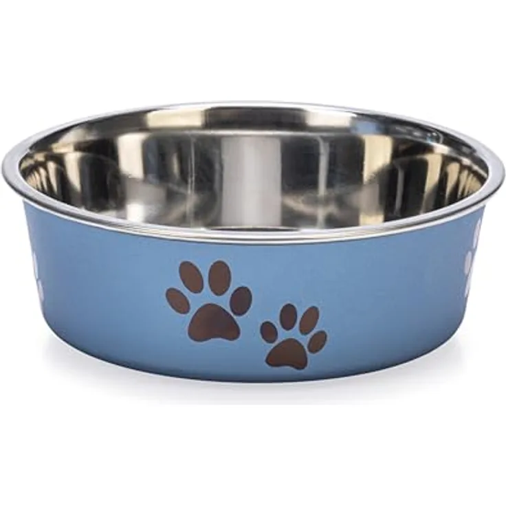 Karlie Ascar Hundenapf Edelstahl Blau, 450 ml, Durchmesser 12-14 cm, spülmaschinenfest, mit Anti-Rutsch-Gummiring