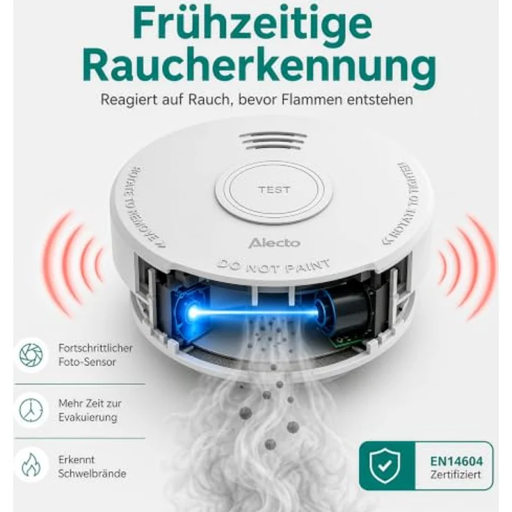 Alecto SD110, Stand-Alone-Rauchmelder mit fotoelektrischem Sensor, 85 dB Alarm, 1-Jahres-Batterie, weiß – Bild 3