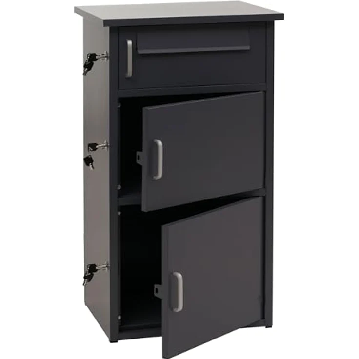 PROREGAL Paketkasten Dunkelgrau, Stahl mit 3 Fächern, HxBxT 89x49x38cm, wetterfest und sicher mit Verriegelungssystem – Bild 1
