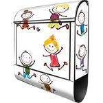 banjado Wandbriefkasten Stahl Happy Kids, witterungsbeständig, pulverbeschichtet, mit Zeitungsfach, 39 x 47 x 14cm
