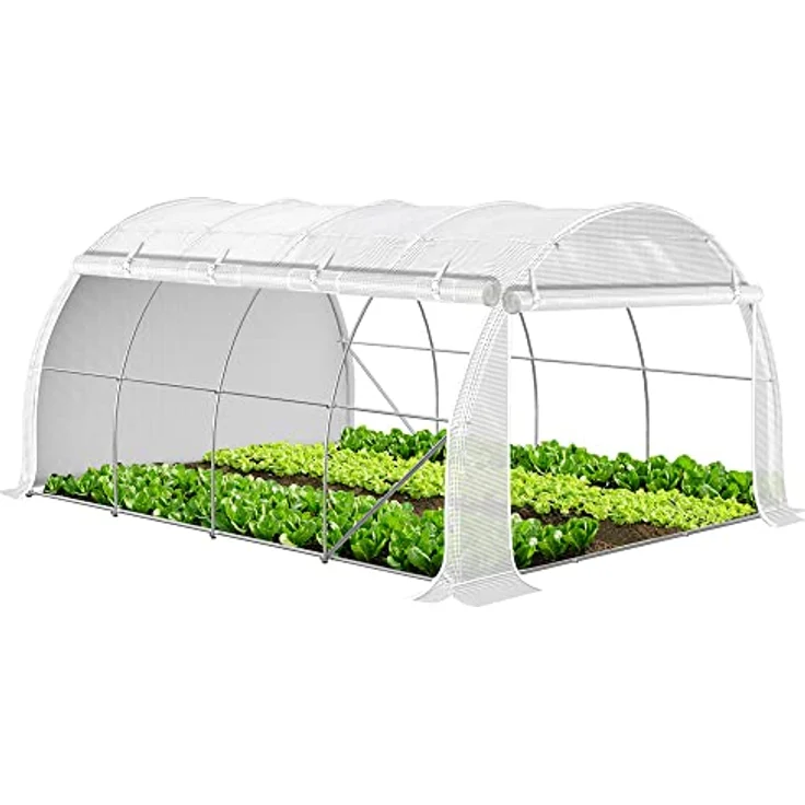 VOUNOT Gewächshaus Foliengewächshaus, Seitenwände Aufrollbar Winterfest, Tomatenhaus Folientunnel, 4x3x2m 12m², Weiß – Bild 1