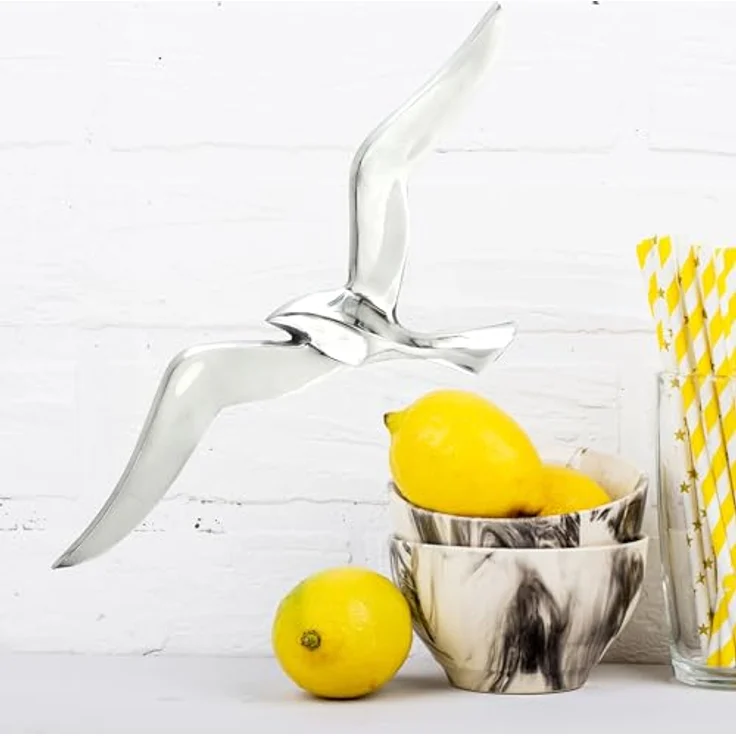 Wanddeko-Objekt Möwe 36cm Aluminium Silber Wand Deko-Figur – Bild 3