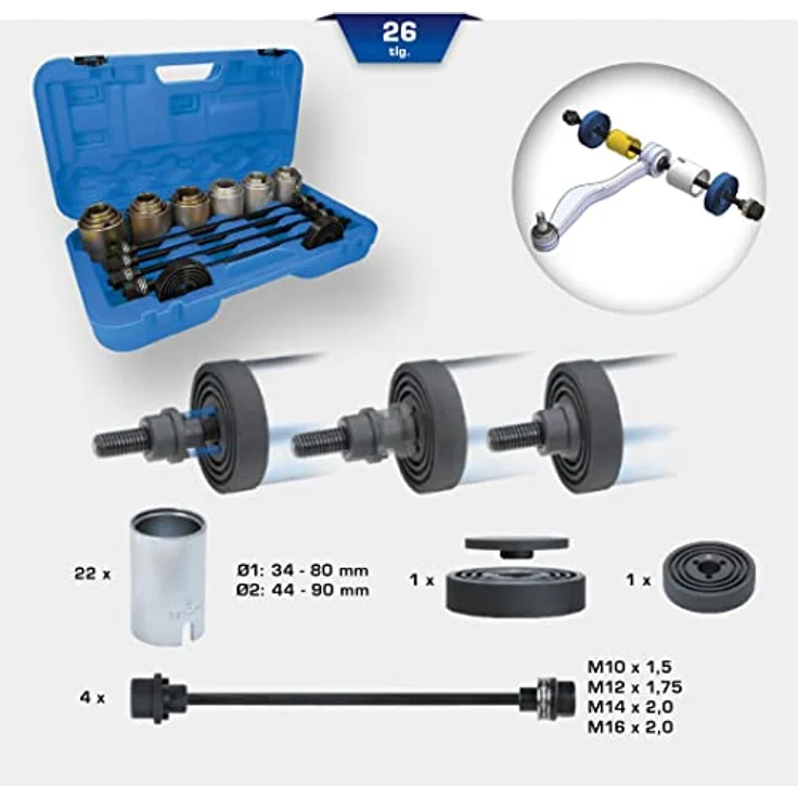 BRILLIANT TOOLS BT672450 Zug- und Druckhülsen-Satz, mit 4 Spindeln, 26-tlg [Powered by KS TOOLS] – Bild 2