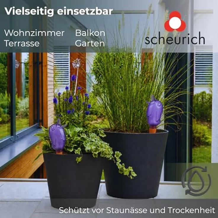 Wasserspender Bördy M | 4 x Lila | 220ml Füllmenge | Bewässerungskugeln klein mit Ton Fuß | - Scheurich – Bild 3